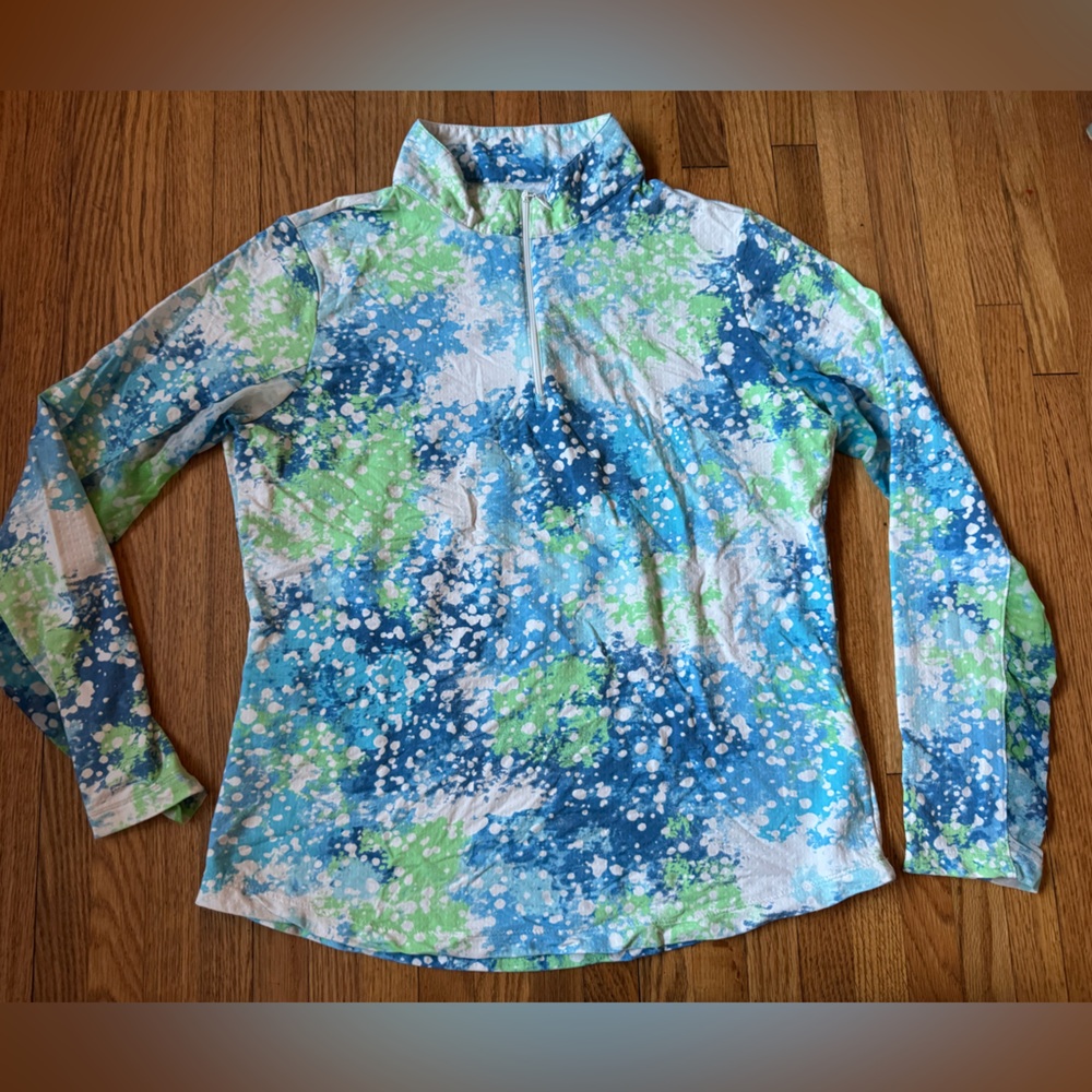 IBKUL 1/4 Zip L/S Golf Pickleball Moist Wick Top Shirt Blue Green Mock MD